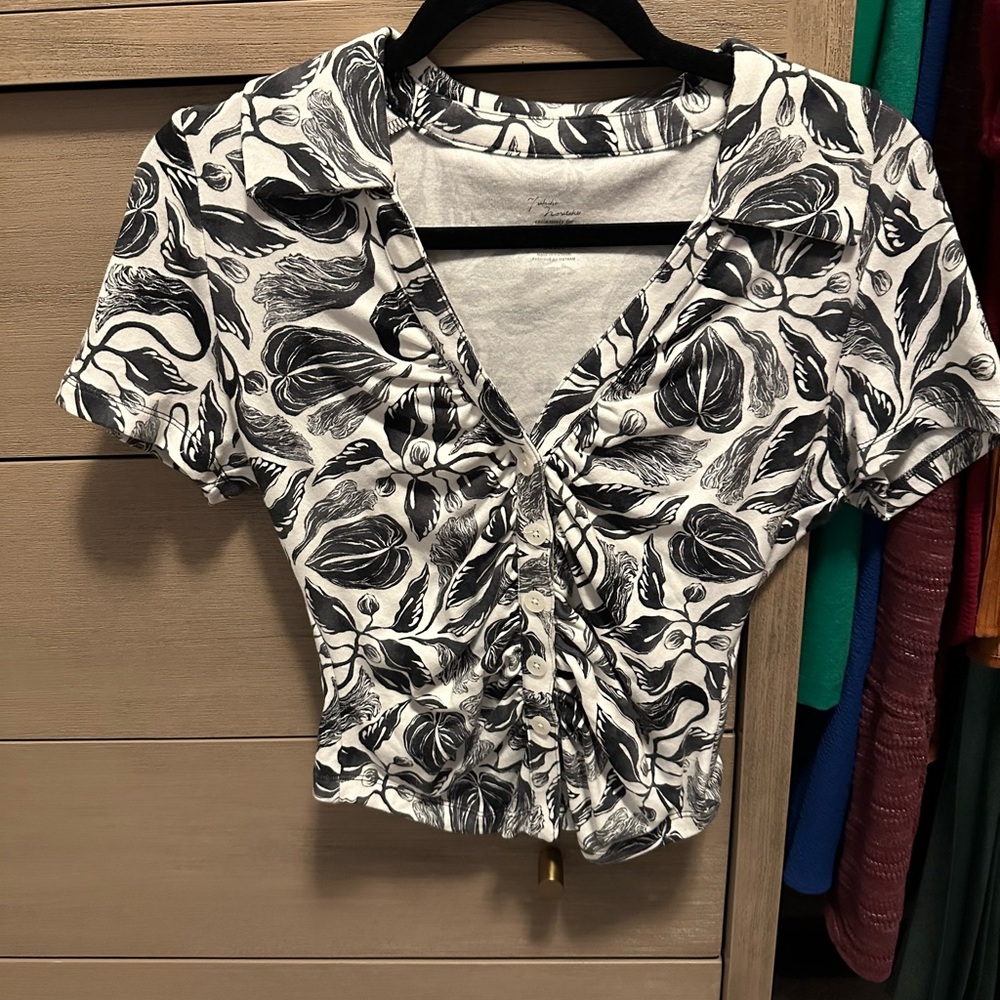 Maeve Black and White Patterned Blouse